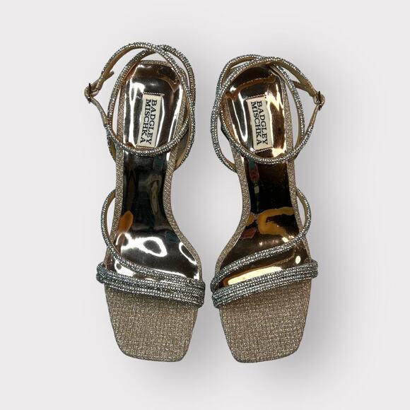Badgley Mischka NEW sz 10 Freedon Rhinestone Gold High Heel Sandals Fancy Formal - Picture 6 of 12